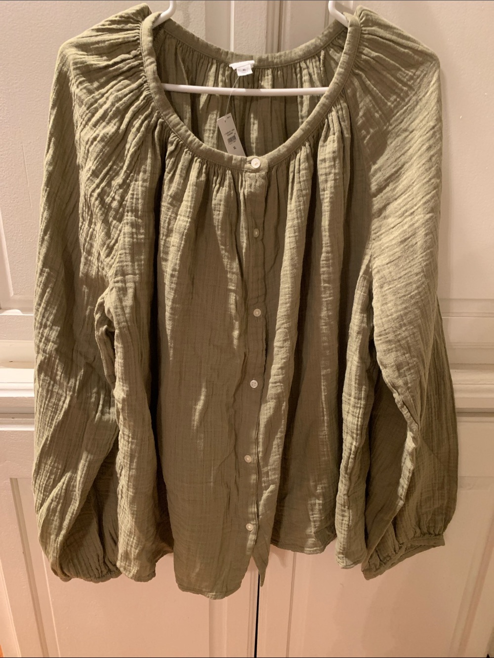 GAP Olive Green Button-Front Peasant Blouse NWT